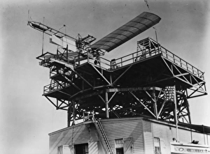 Launch of Samuel Pierpont Langley's monoplane from a specially constructed houseboat Launch of Samuel Pierpont Langley's monoplane from a specially constructed houseboat