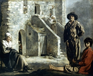 LE NAIN: PEASANT HOME. Peasants Before Their House. Oil on canvas by Louis Le Nain LE NAIN: PEASANT HOME. Peasants Before Their House. Oil on canvas by Louis Le Nain