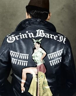 Leather jacket worn by the crew members of the Boeing B-17 Flying Fortress Grin'n Bare It of the 401st Bomb Group
