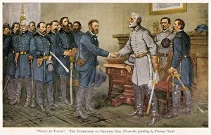LEE'S SURRENDER 1865. Peace in Union. The surrender of General Lee to General Grant at Appomattox Court House