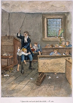 LEGEND OF SLEEPY HOLLOW. Spare the rod and spoil the child. The Yankee schoolmaster Ichabod Crane in the classroom. Line engraving after George Henry Boughton from a late 19th century edition of The Legend of Sleepy Hollow by Washington Irving LEGEND OF SLEEPY HOLLOW. Spare the rod and spoil the child. The Yankee schoolmaster Ichabod Crane in the classroom. Line engraving after George Henry Boughton from a late 19th century edition of The Legend of Sleepy Hollow by Washington Irving