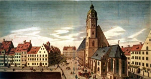 LEIPZIG: ST. THOMAS CHURCH. A view of Leipzig, Germany, showing St. Thomas Church with its courtyard and school
