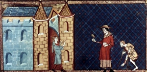 LEPER HOUSE, c1220-1244. A leper house. Manuscript illumination from Vincent of LEPER HOUSE, c1220-1244. A leper house. Manuscript illumination from Vincent of