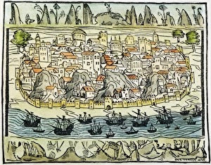 LISBON, 1548. A view of Lisbon, Portugal. Woodcut, Spanish, 1548 LISBON, 1548. A view of Lisbon, Portugal. Woodcut, Spanish, 1548