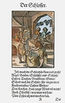 LOCKSMITH, 1568. Woodcut, 1568, by Jost Amman LOCKSMITH, 1568. Woodcut, 1568, by Jost Amman