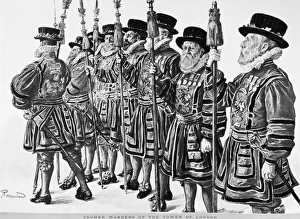 LONDON: BEEFEATERS. 'Yeomen Warders of the Tower of London.' Etching by Mansell LONDON: BEEFEATERS. 'Yeomen Warders of the Tower of London.' Etching by Mansell