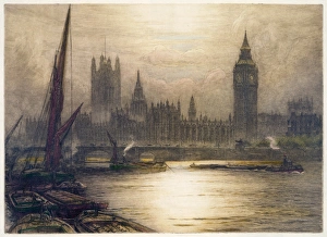 LONDON, c1920. View of the Palace of Westminster and Big Ben in London, England LONDON, c1920. View of the Palace of Westminster and Big Ben in London, England