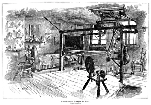 LONDON: WEAVER, 1885. A weaver at work in Spitalfields, London. Engraving, English LONDON: WEAVER, 1885. A weaver at work in Spitalfields, London. Engraving, English