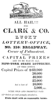 LOTTERY ADVERTISEMENT. Advertisement from Longworths New York City Directory, 1831-32 LOTTERY ADVERTISEMENT. Advertisement from Longworths New York City Directory, 1831-32