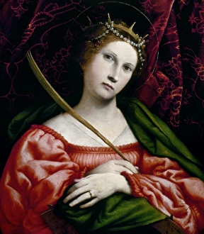 LOTTO: ST CATHERINE. Saint Catherine of Alexandria. Wood, 1522, by Lorenzo Lotto LOTTO: ST CATHERINE. Saint Catherine of Alexandria. Wood, 1522, by Lorenzo Lotto