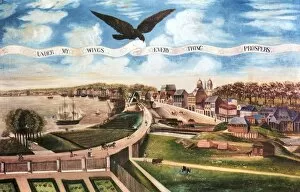Images Dated 19th April 2010: LOUISIANA PURCHASE, 1803. Under My Wings, Everything Prospers. View of the city of New Orleans