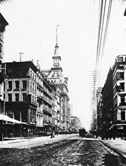 LOWER BROADWAY, c1890. View of Broadway, New York City, looking north from Cortlandt LOWER BROADWAY, c1890. View of Broadway, New York City, looking north from Cortlandt