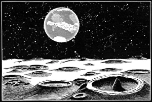 絵画 Earth Full Earth from Lunar Surface, 1873 Wood Engraving. Art