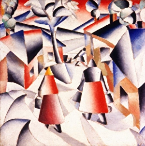 <b class=qtipBold><figcaption>Malevich: Morning, 1912</figcaption></b><br>MALEVICH: MORNING, 1912. Morning in Village After Snow. Oil on canvas, 1912, by Kazimir Malevich.<br><em>© none</em> Malevich: Morning, 1912