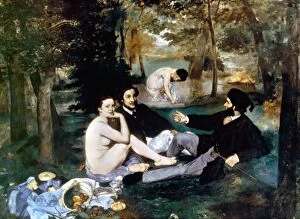Impressionist Gallery: MANET: LUNCHEON, 1863. Luncheon on the Grass. Oil on canvas by Edouard Manet