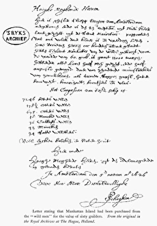 MANHATTAN PURCHASE, 1626. Letter from Pieter Schaghen, board member of the Dutch MANHATTAN PURCHASE, 1626. Letter from Pieter Schaghen, board member of the Dutch