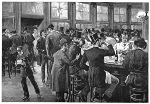 Manhattans business district, 1888. Contemporary line engraving after a drawing by Thure Manhattans business district, 1888. Contemporary line engraving after a drawing by Thure