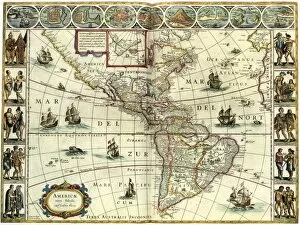 Related Images Collection: MAP: AMERICAS, c1630. A map of North and South America created by Dutch cartographer