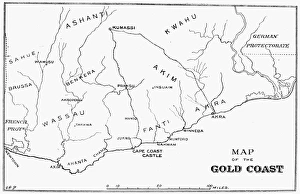 MAP OF THE GOLD COAST, 1895. The Gold Coast in Ghana, from an English newspaper of 1895 MAP OF THE GOLD COAST, 1895. The Gold Coast in Ghana, from an English newspaper of 1895