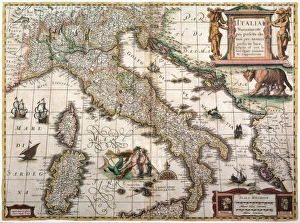 MAP OF ITALY, 1631. By Henricus Hondius, first published in 1631 MAP OF ITALY, 1631. By Henricus Hondius, first published in 1631