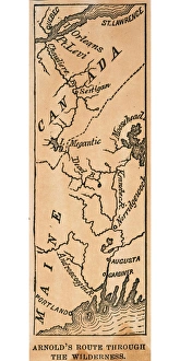 Map of the route through the Maine wilderness followed by the unsuccessful American Map of the route through the Maine wilderness followed by the unsuccessful American