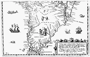 MAP OF SOUTH AMERICA, 1602. The southern part of South America MAP OF SOUTH AMERICA, 1602. The southern part of South America