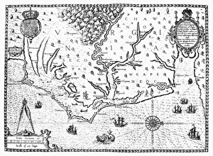 MAP: VIRGINIA, 1585. Engraving by Theodore de Bry, after the drawing by John White, 1585 MAP: VIRGINIA, 1585. Engraving by Theodore de Bry, after the drawing by John White, 1585