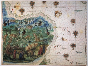 MAP OF WEST AFRICA, c1547. From the Vallard Atlas; the map, drawn 'upside-down' MAP OF WEST AFRICA, c1547. From the Vallard Atlas; the map, drawn 'upside-down'