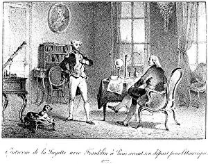 Images Dated 14th February 2007: Marquis de Lafayette and Benjamin Franklin meeting for the first time at Paris, France