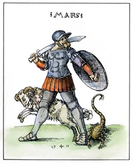MARS, 1540. Roman god of war and personification of the planet Mars. Pen drawing MARS, 1540. Roman god of war and personification of the planet Mars. Pen drawing