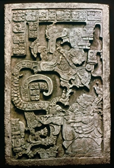 MAYAN GLYPH. A worshipper kneeling before a double-headed serpent deity: Lintel 25 MAYAN GLYPH. A worshipper kneeling before a double-headed serpent deity: Lintel 25