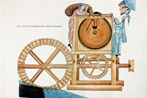 MEDIEVAL WATER MILL. A water mill. Manuscript illumination from a Hortus Deliciarum MEDIEVAL WATER MILL. A water mill. Manuscript illumination from a Hortus Deliciarum