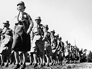 Members of the Womens Army Corps perform a drill wearing gas masks at Daytona Beach, Florida, December 1942 Members of the Womens Army Corps perform a drill wearing gas masks at Daytona Beach, Florida, December 1942