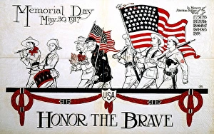 MEMORIAL DAY POSTER. Honor the Brave. American recruitment poster showing a parade of veterans MEMORIAL DAY POSTER. Honor the Brave. American recruitment poster showing a parade of veterans