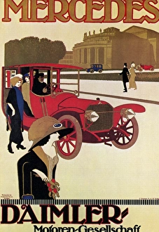 MERCEDES AD, c1914. German advertising poster for the Mercedes car, made by Daimler: Stuttgart MERCEDES AD, c1914. German advertising poster for the Mercedes car, made by Daimler: Stuttgart