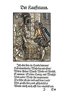 MERCHANT, 1568. Woodcut, 1568, by Jost Amman MERCHANT, 1568. Woodcut, 1568, by Jost Amman
