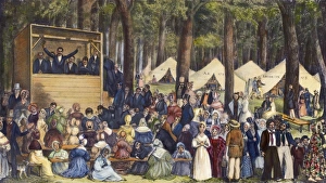 METHODIST CAMP MEETING. American lithograph, 1837 METHODIST CAMP MEETING. American lithograph, 1837