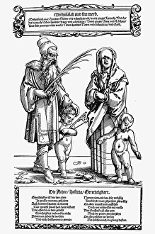 METHUSELAH & HIS WIFE. Woodcut, 1530, by Hans Sebald Beham METHUSELAH & HIS WIFE. Woodcut, 1530, by Hans Sebald Beham