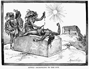 MEXICO: AZTEC SACRIFICE. Aztecs Sacrificing to the Sun. Drawing, late 19th century MEXICO: AZTEC SACRIFICE. Aztecs Sacrificing to the Sun. Drawing, late 19th century