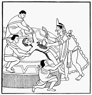 MEXICO: AZTEC SACRIFICE. Human sacrifice, after an Aztec Codex MEXICO: AZTEC SACRIFICE. Human sacrifice, after an Aztec Codex