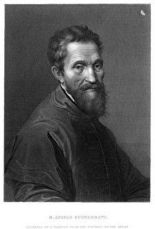 MICHELANGELO (1475-1564). Italian sculptor, painter, architect and poet. Line engraving MICHELANGELO (1475-1564). Italian sculptor, painter, architect and poet. Line engraving