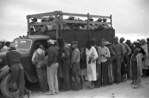 Pick Up Truck Gallery: MIGRANT WORKERS, 1935. Vegetable workers waiting after work to be paid, near Homestead, Florida