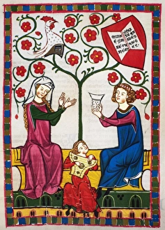 MINNESINGER LIEDER. The minnesinger Alarm von Gresten. Illumination from the great MINNESINGER LIEDER. The minnesinger Alarm von Gresten. Illumination from the great