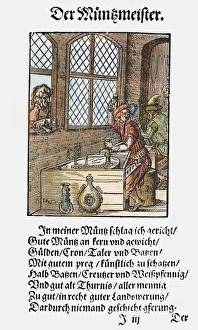 MINTING COINS, 1568. The officer of the mint minting coins MINTING COINS, 1568. The officer of the mint minting coins