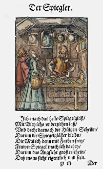 MIRROR MAKER, 1568. Woodcut, 1568, by Jost Amman MIRROR MAKER, 1568. Woodcut, 1568, by Jost Amman