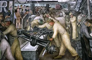 Prints of DIEGO RIVERA: DETROIT. Detail from Diego Riveras mural depicting the American automobile industry at The Detroit Institute of Arts, 1932-1933 Modern Art Piece Prints: Diego Rivera: Detroit Print, 1932-1933