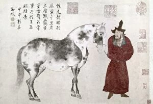 A Mongol groom leading a horse to be presented as tribute to the Chinese court