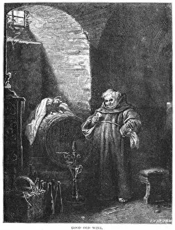Images Dated 11th July 2007: MONK DRINKING WINE. Good Old Wine. Wood engraving, 19th century