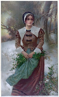 MORAN: PURITAN WOMAN. A Fair Puritan. Chromolithograph by Percy Moran, c1897 MORAN: PURITAN WOMAN. A Fair Puritan. Chromolithograph by Percy Moran, c1897