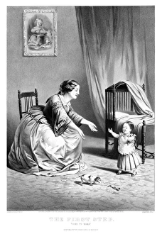 MOTHER AND CHILD, c1859. The First Step: Come to Mama MOTHER AND CHILD, c1859. The First Step: Come to Mama